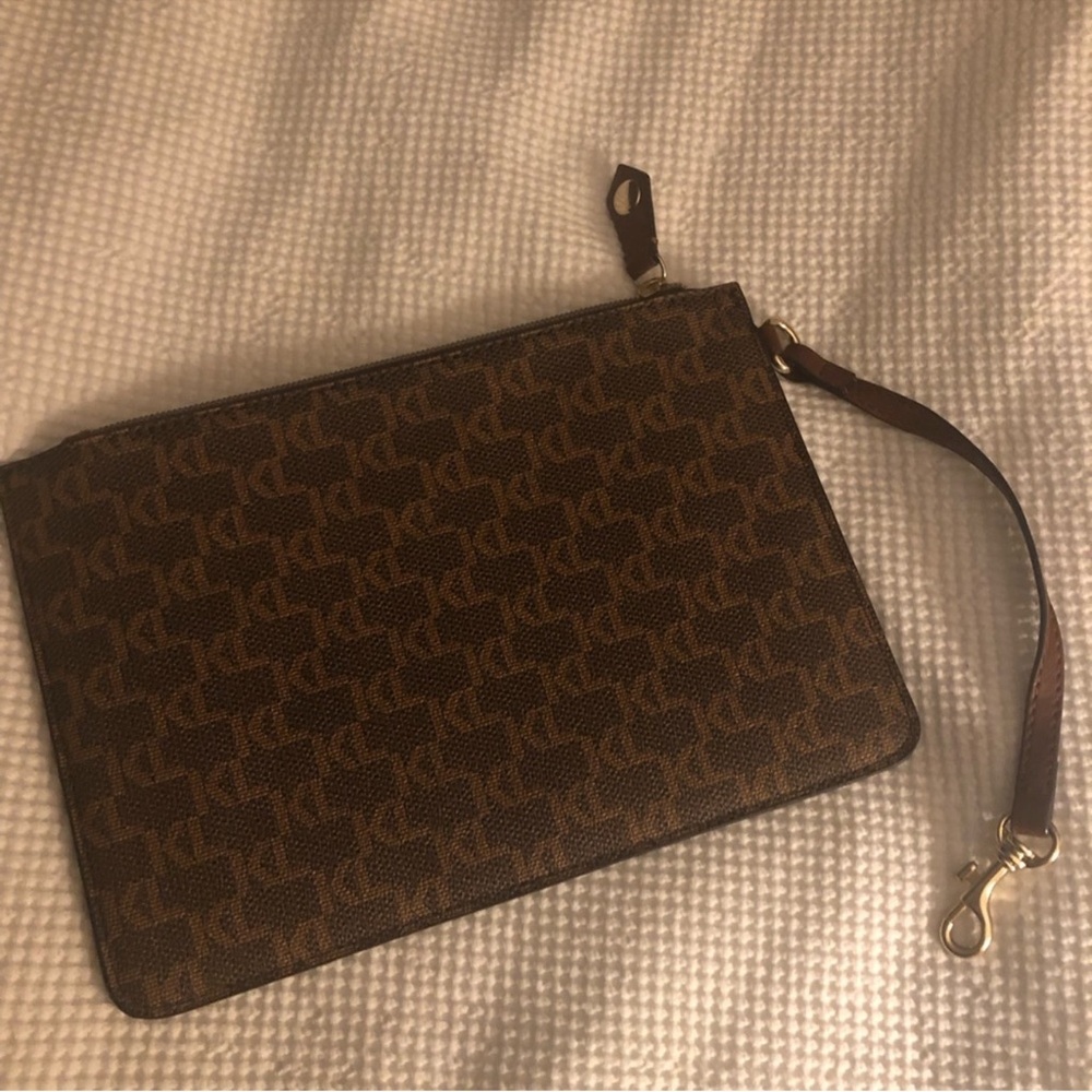 Karl Lagerfeld Brown Monogram Wristlet